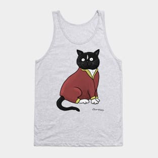 Cat Wearing Red Pajamas with Yellow Cuffs Tank Top